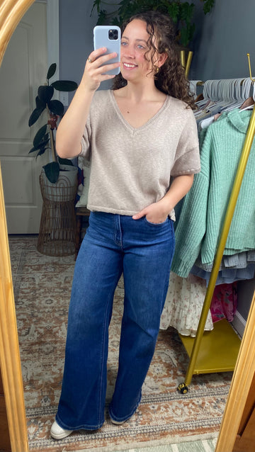 Hayden V-Neck Top - Burnt Taupe