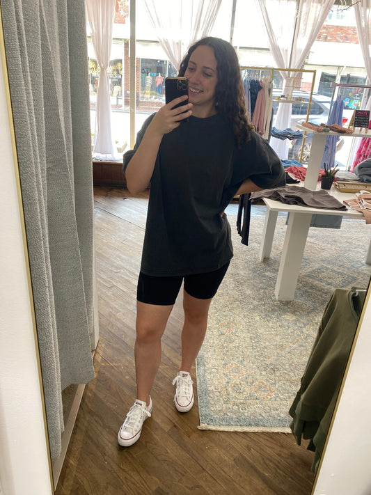 Kenia Mineral Washed Oversized Basic Top - Black