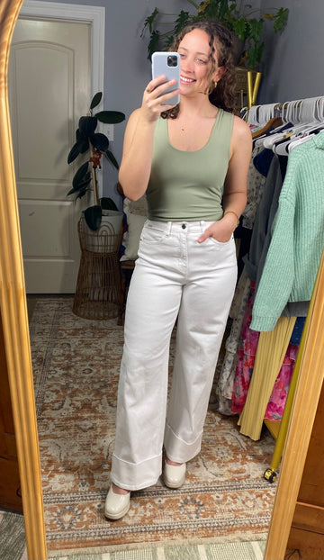 Anna Double Layered Tank Top - Green Tea