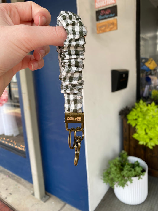 Gingham Keychain - Green and White