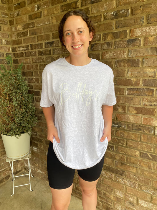Cursive “Bulldogs” Tee - Ash Grey