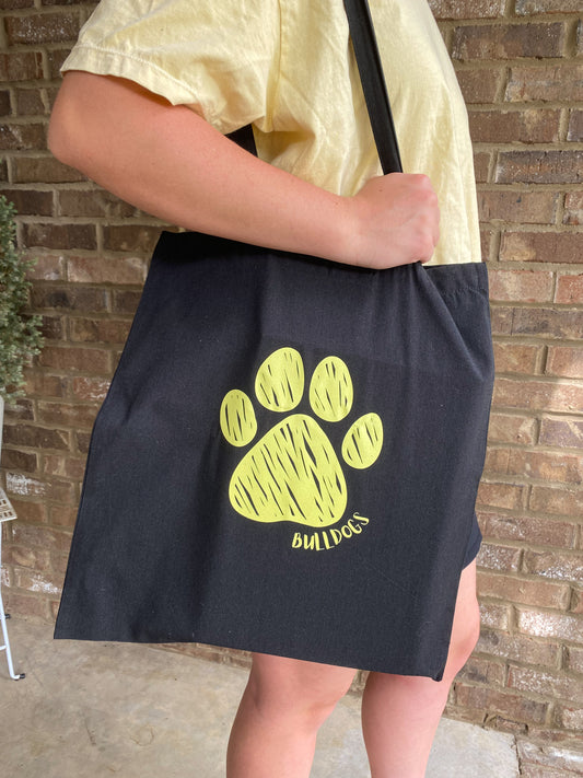 Bulldog Paw Print Tote - Black
