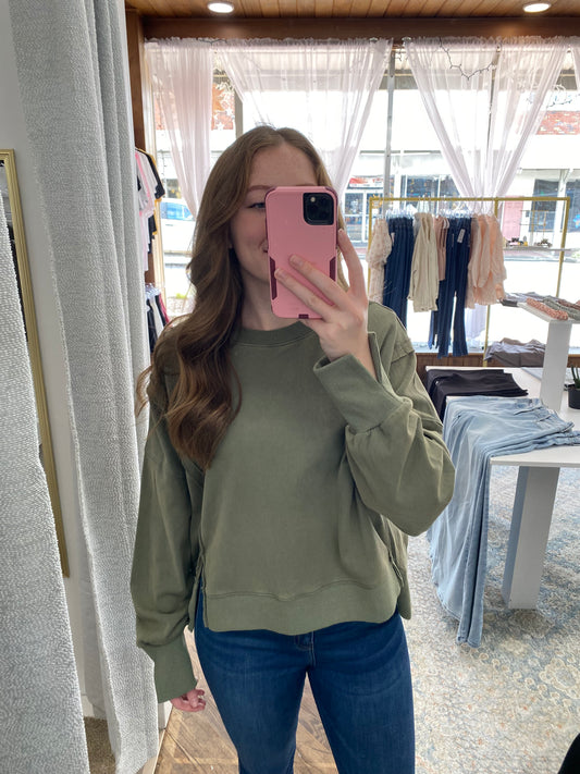 Heather Scooped Neckline Sweater - Dusty Green