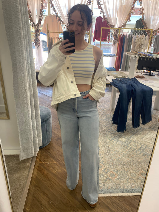 Sara-Quinn Striped Tank - Cream Pale Blue