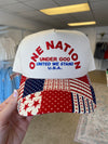 ONE NATION UNDER GOD Embroidered Patchwork Brim Trucker Hat
