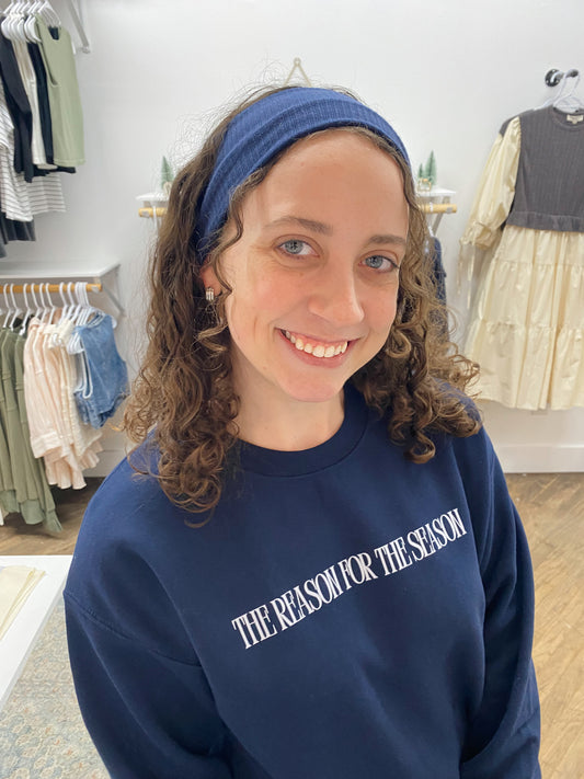 Sophia Ribbed Stretchy Headband - Navy