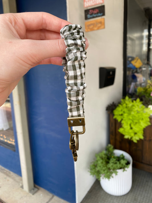 Gingham Keychain - Green and White