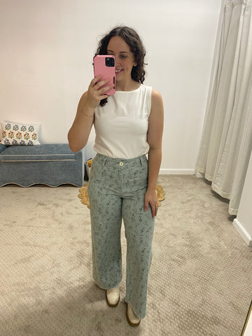 Etta Floral Print Pants - Blue Haze