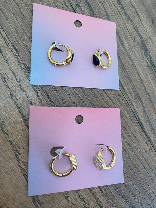 Kim White Gemstone Hoop Earrings - Gold