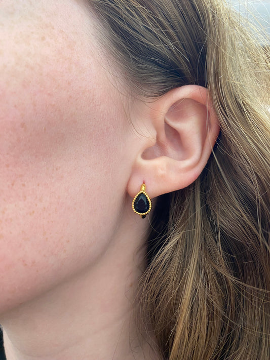Kim Black Gemstone Hoop Earrings - Gold