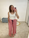 Georgia Contrast Taped Wide-Leg Pants - Red