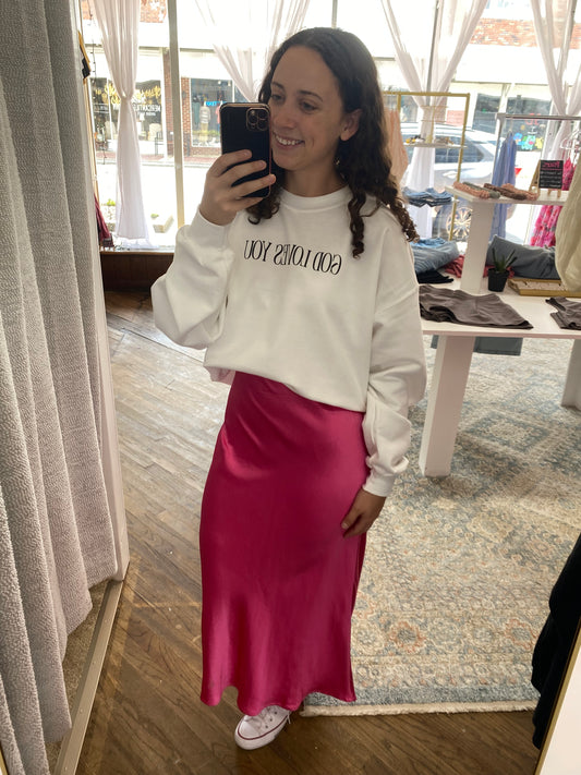 Audrey Satin Midi Skirt - Hot Pink