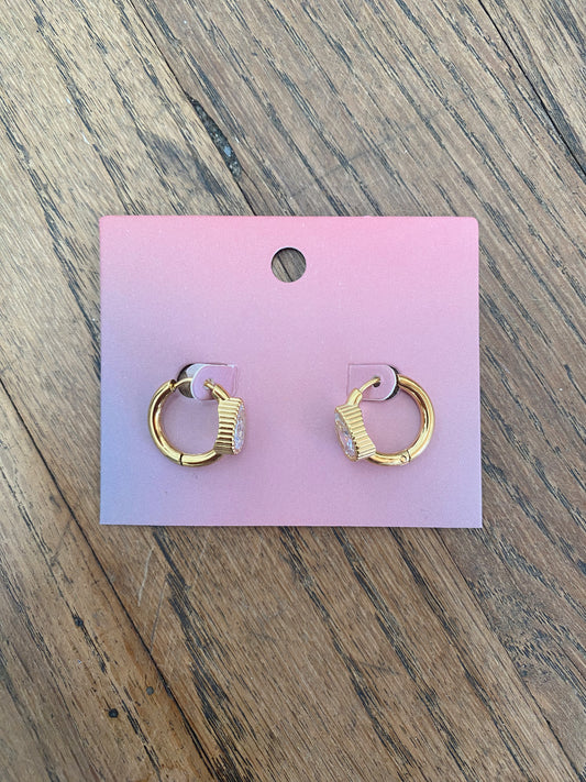 Kim White Gemstone Hoop Earrings - Gold