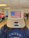 Golf Club American Flag Embroidery Two-Tone Trucker Hat - Khaki
