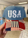 USA Embroidered Denim Trucker Hat - Off White