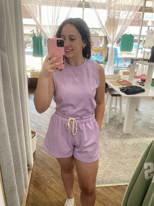Andrea Ruffle Waistband Shorts - Lavender