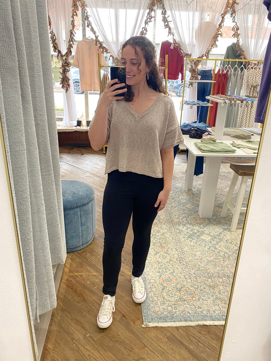 Hayden V-Neck Top - Burnt Taupe