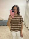 Autumn Striped Boxy Short Sleeve Tee - Brown