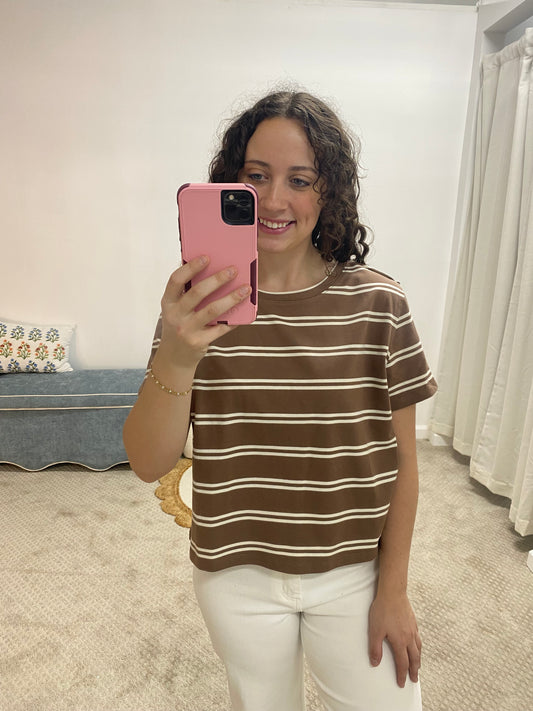 Autumn Striped Boxy Short Sleeve Tee - Brown