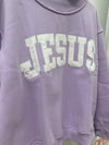 ‘JESUS’ Embroidered Mock Neck Sweatshirt - Lavender