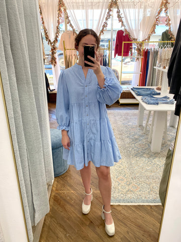 Katie Button Down Striped Dress - Blue