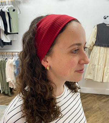 Sophia Ribbed Stretchy Headband - Red