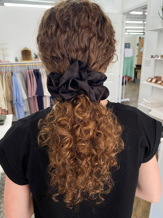 Jessica Satin Jumbo Scrunchie - Black