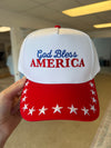 GOD BLESS AMERICA Embroidered Star Brim Trucker Hat - Red