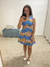 Madison Floral Print Mini Dress - Blue Multi