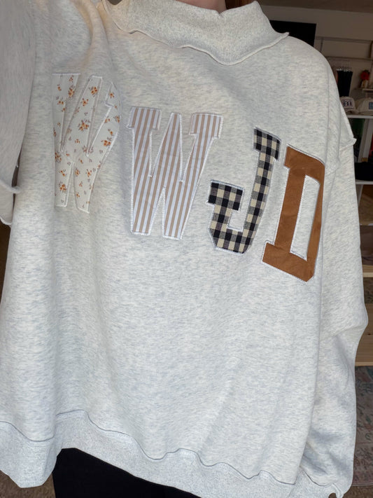 WWJD Embroidered Mock Neck Sweatshirt - Ash Grey