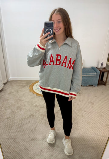 'ALABAMA' Embroidered Pullover Sweatshirt - Heather Grey