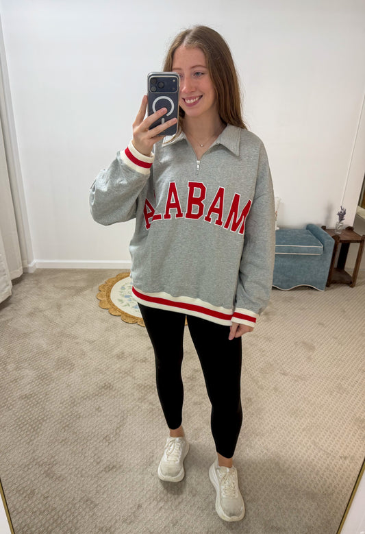 'ALABAMA' Embroidered Pullover Sweatshirt - Heather Grey