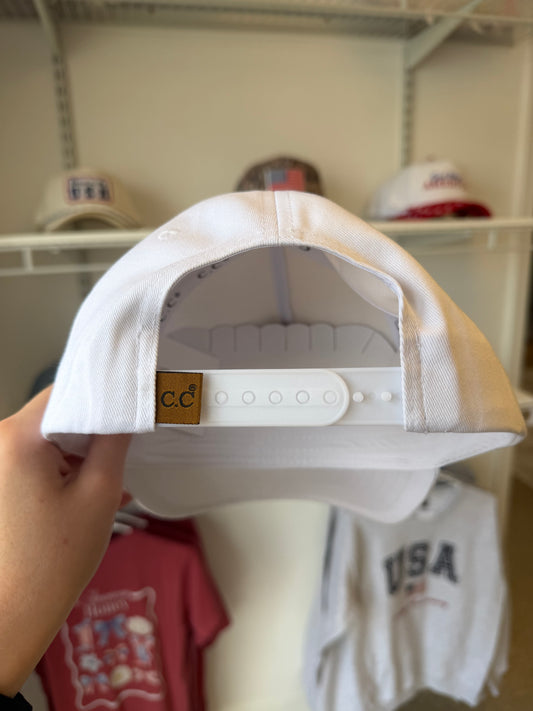 Land of the Free Embroidered USA Rope Trucker Hat - WHite