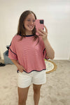 Georgia Striped Short Sleeve Top - Red