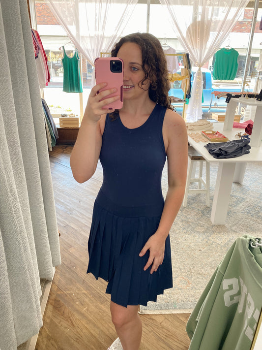 Juniper Pleat Romper Dress - Navy