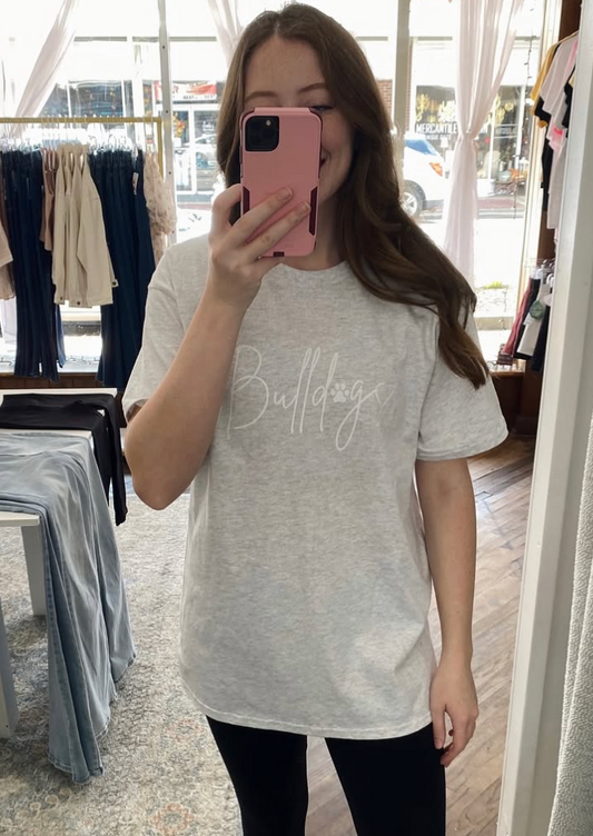 Cursive “Bulldogs” Tee - Ash Grey