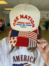 ONE NATION UNDER GOD Embroidered Patchwork Brim Trucker Hat