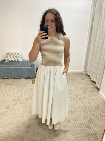 Aria Striped Sleeveless Maxi Dress - Ivory/Taupe
