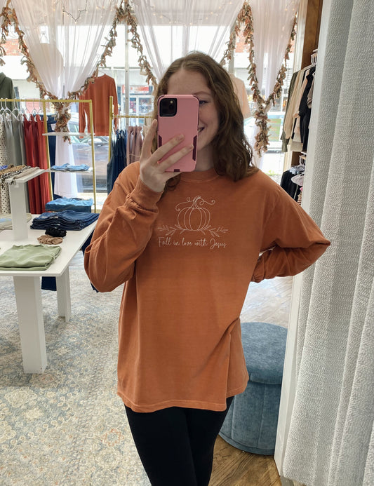 Fall In Love with Jesus Long Sleeve Tee - Yam