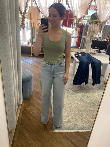 Anna Double Layered Tank Top - Green Tea