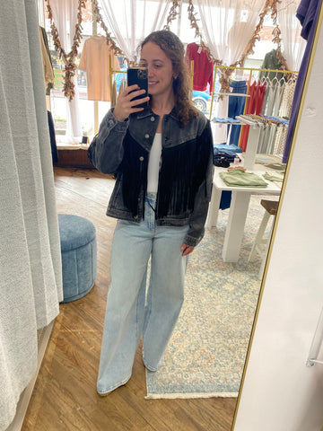 Kaylen Fringe Denim Jacket Black