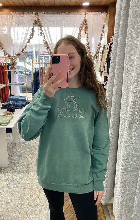 Fall in Love with Jesus Sweatshirt - Light Green