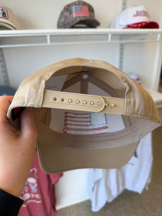 Golf Club American Flag Embroidery Two-Tone Trucker Hat - Khaki