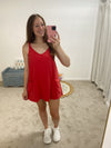 Skylar Washed Romper Dress - Red