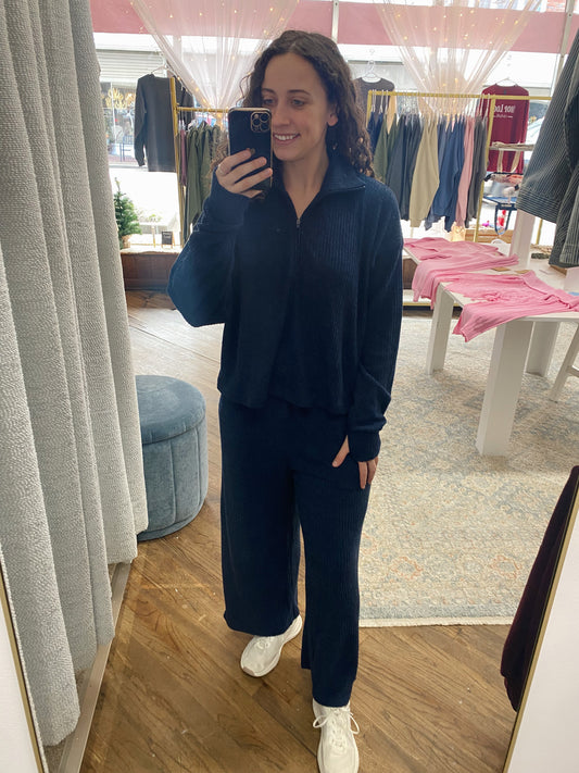 Cole Rib Knit Wide Leg Pants - True Navy