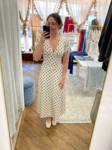Anita Ivory Midi Dress with Black Polka Dots