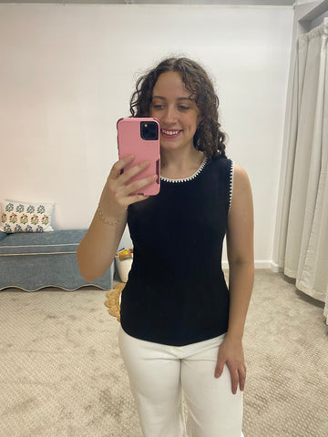 Minnie Rib Sleeveless Tank Top - Black