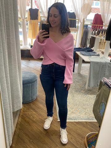 René Overlapped Sweater Top - Pink