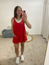 Skylar Washed Romper Dress - Red