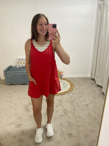 Skylar Washed Romper Dress - Red
